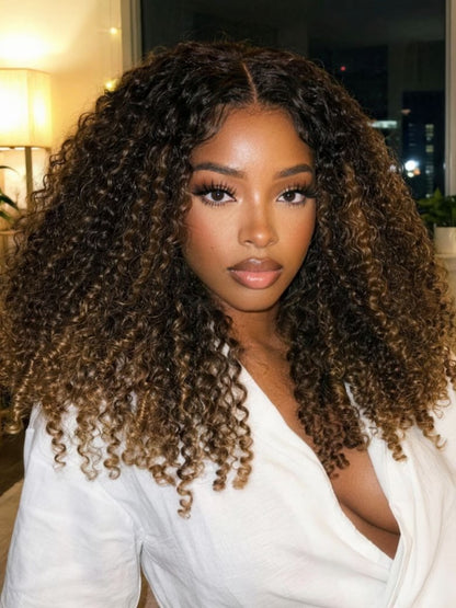 Sunber Full Finger Coils 7x5 Bye Bye Knots Chestnut Brown Lace Wig With Spiral Curls Water Curly Twist Out At The End