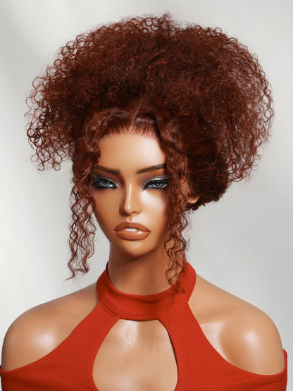 Sunber 7x5 Pre Cut Lace Reddish Brown Yaki Straight Bob/Jerry Curly Bye Bye Knots Gluelesss Invisible Knots Wig With Invisi Drawstring Flash Sale
