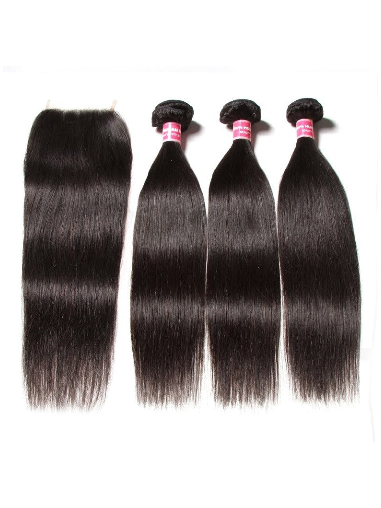 Sunber Hair 3 Bundles Straight Hair With 4*4 Transparent Lace Closure Flash Sale