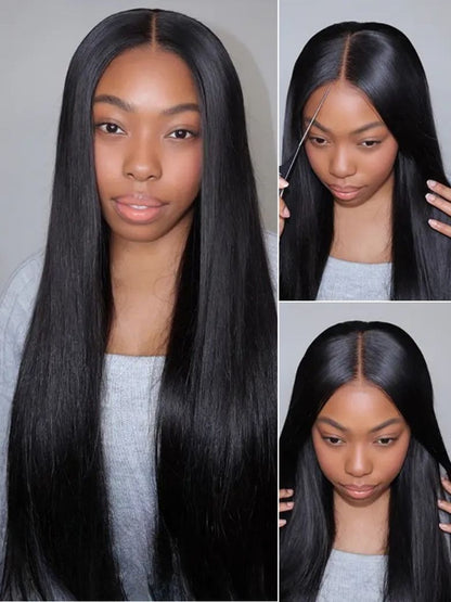 Flash Sale Sunber Blunt Cut Light Yaki Straight 7x5 Pre-Cut Lace Bye Bye Knots Glueless Bob Wig Pre-plucked