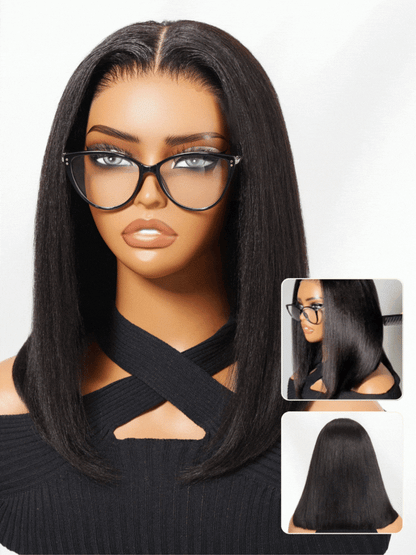 Flash Sale Sunber Blunt Cut Light Yaki Straight 7x5 Pre-Cut Lace Bye Bye Knots Glueless Bob Wig Pre-plucked