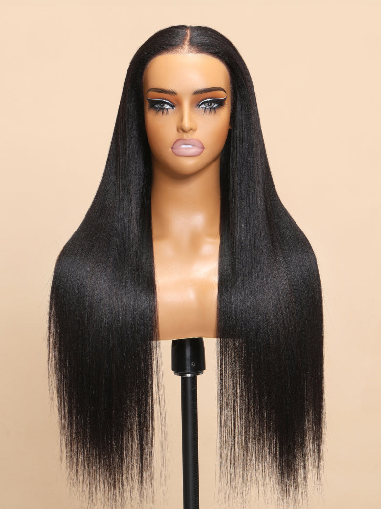 Flash Sale Sunber Blunt Cut Light Yaki Straight 7x5 Pre-Cut Lace Bye Bye Knots Glueless Bob Wig Pre-plucked