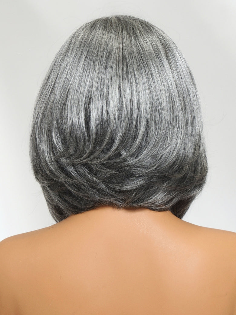 Sunber Salt and Pepper Layered Bob Minimalist Lace 6.5*5*1.5 Side Part Grey Wig