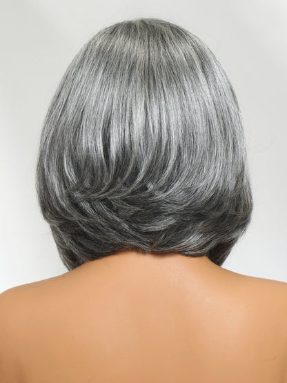 Sunber Salt and Pepper Layered Bob Minimalist Lace 6.5*5*1.5 Side Part Grey Wig