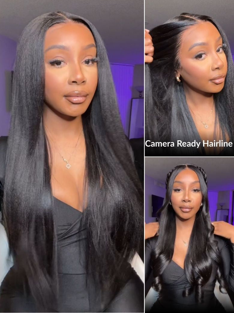 $100 OFF| Sunber Yaki Straight Glueless 7x5 Bye Bye Knots Pre-cut Closure Wig With Bleach Knots