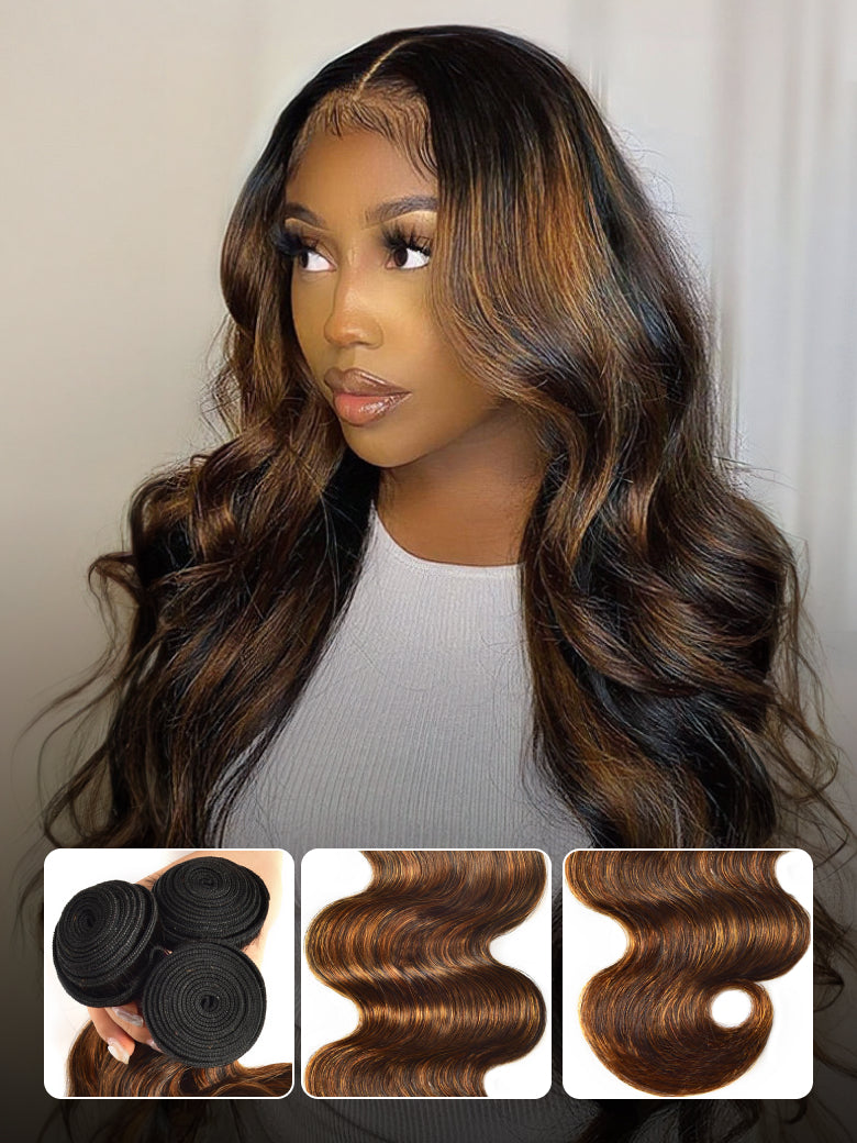 Sunber  Highlight Balayage Color Body Wave 3 Bundles Weaves with 4x4 Lace Closure Virgin Human Hair Flash Sale