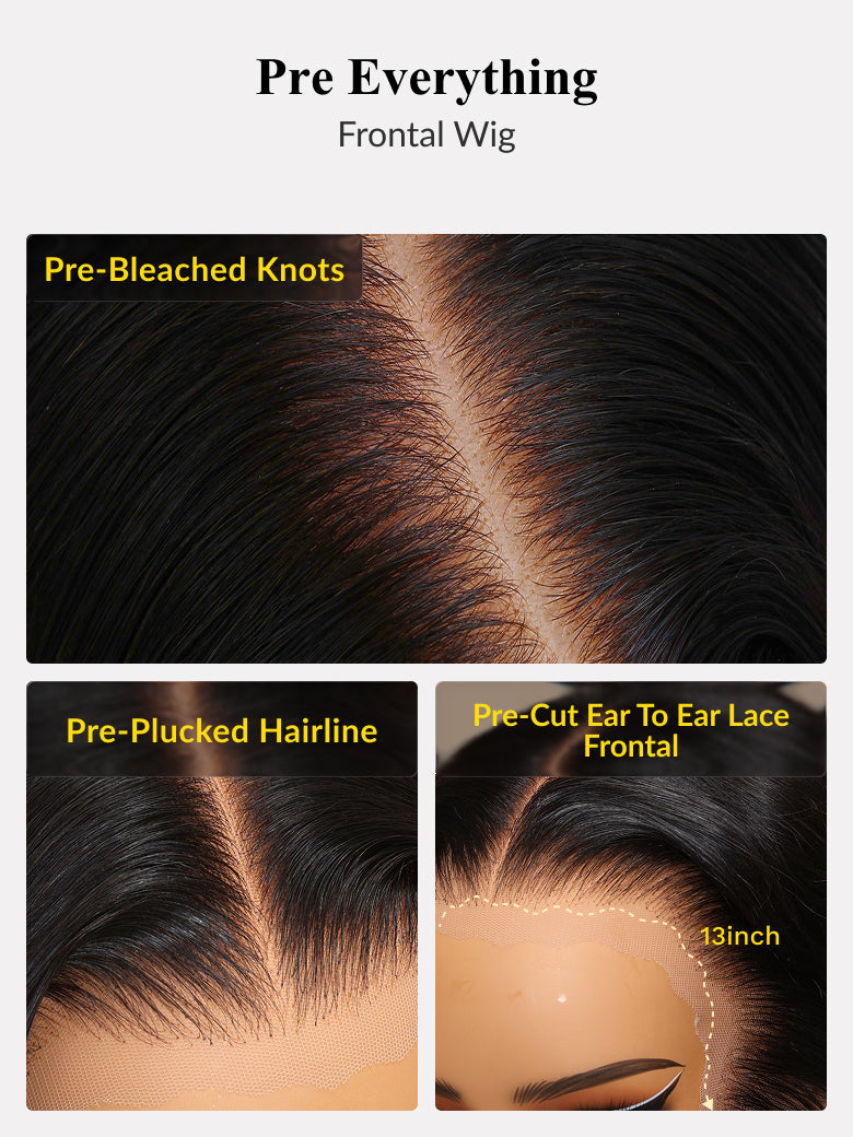 Sunber 13x4 HD Real Scalp Pre Everything Lace Frontal Natural Black Body Wave Wig With Elastic Drawstring