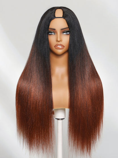 Sunber 20Inch Yaki Straight V Part Wigs Ombre Reddish Brown with Dark Roots Upgrade Invisi Drawstring Vip Member Flash Sale