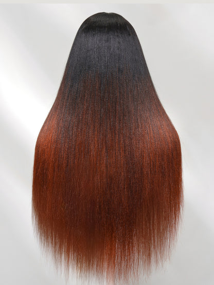 Sunber 20Inch Yaki Straight V Part Wigs Ombre Reddish Brown with Dark Roots Upgrade Invisi Drawstring Vip Member Flash Sale