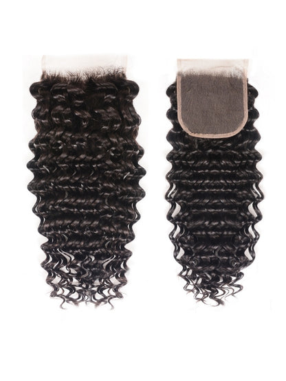 Sunber Deep Wave 4 Bundles Human Hair Weave With 4x4 Lace Closure Free Part Flash Sale