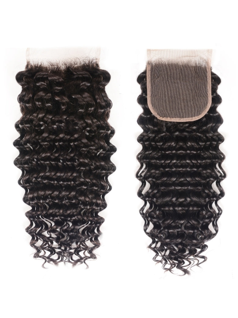 Sunber Hair Brazilian Virgin Deep Wave Hair 3 Bundles With  4"*4" Lace Closure, 100% Human Hair Flash Sale
