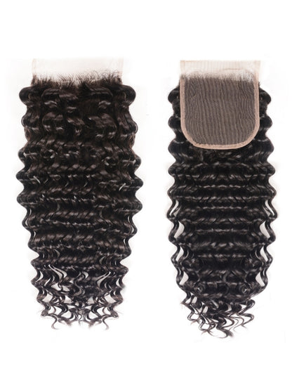 Sunber Hair Brazilian Virgin Deep Wave Hair 3 Bundles With  4"*4" Lace Closure, 100% Human Hair Flash Sale
