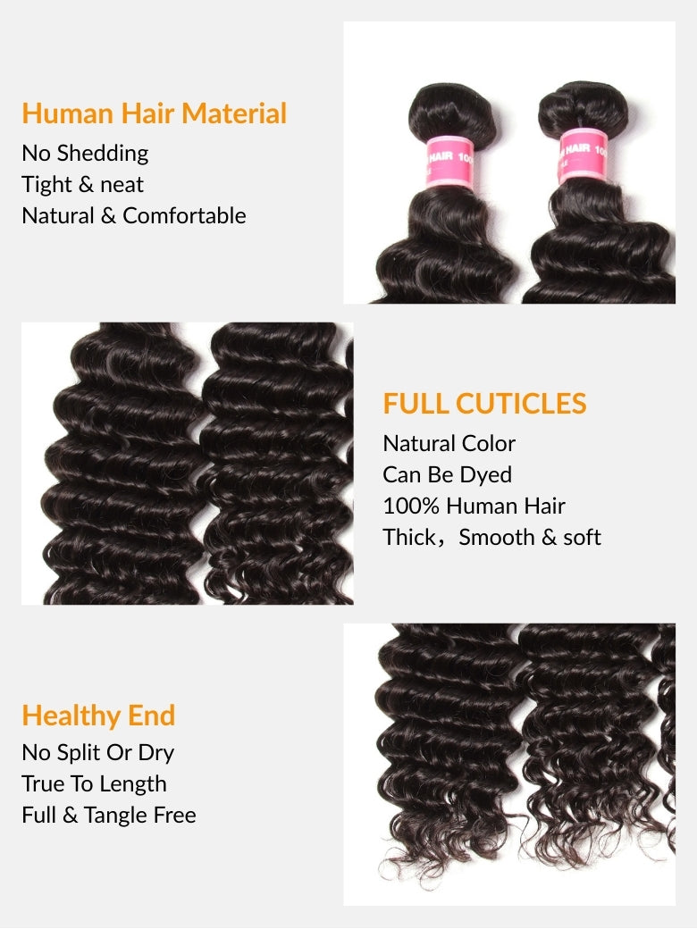 Sunber  Deep Wave Brazilian Human Hair 3Pcs Bundles Deal Very Soft and Bouncy