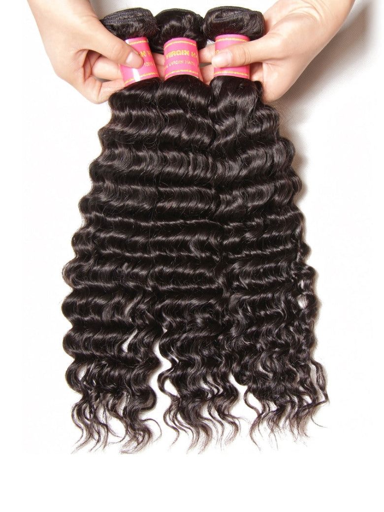 Sunber Hair Brazilian Virgin Deep Wave Hair 3 Bundles With  4"*4" Lace Closure, 100% Human Hair Flash Sale
