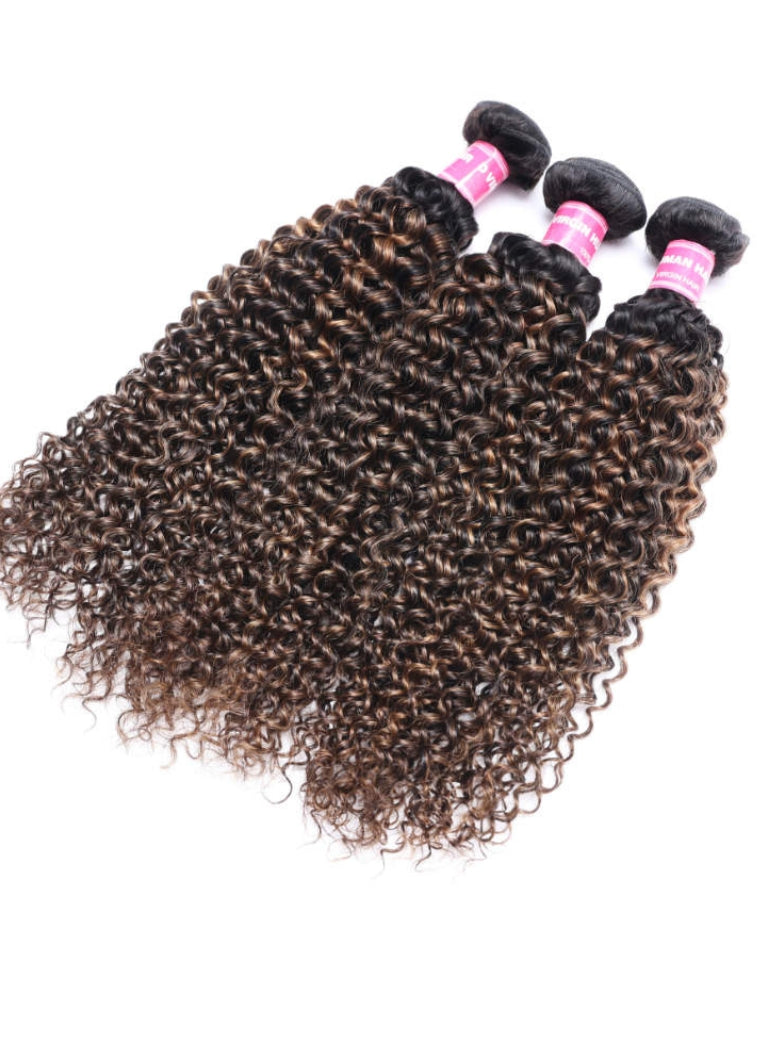 Sunber Hair Brown Balayage FB30 Highlight Jerry Curly Human Virgin Hair 3 Bundles Deal