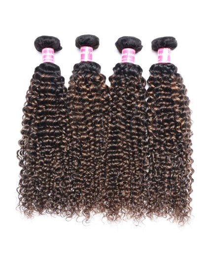 Sunber Hair Brown Balayage Highlight Jerry Curly 4 Bundles Human Virgin Hair Weave