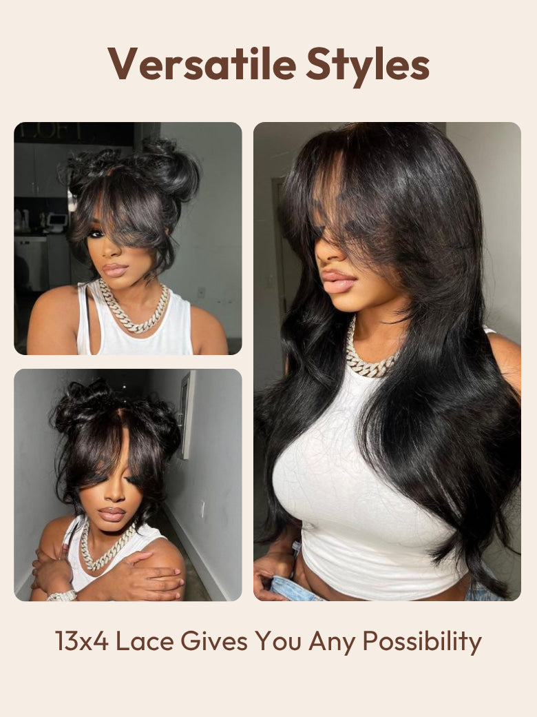 Sunber 13x4 Pull & Go Glueless Wig Pre-Everything 7x5/13x4 Lace Frontal Loose Wave Wispy Bangs Wig