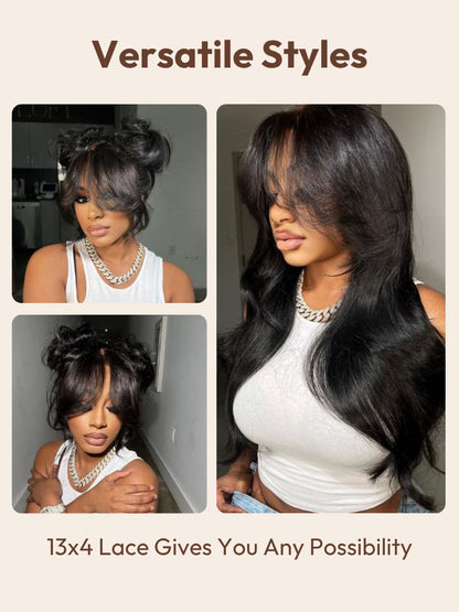 Sunber 13x4 Pull &amp; Go Glueless Wig Pre-Everything 7x5/13x4 Lace Frontal Loose Wave Wispy Bangs Wig