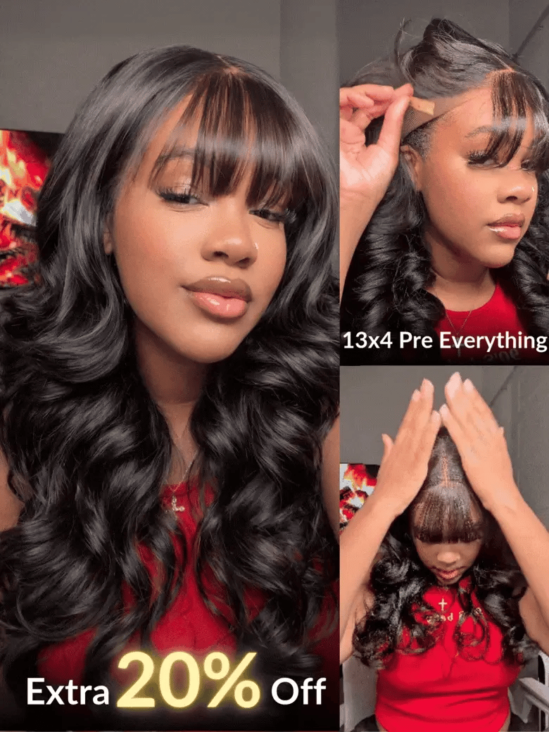 Sunber 13x4 Pull &amp; Go Glueless Wig Pre-Everything 7x5/13x4 Lace Frontal Loose Wave Wispy Bangs Wig