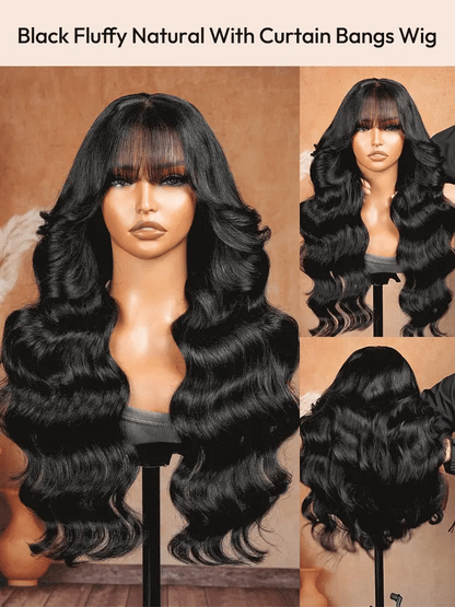 Extra 50% OFF | Sunber 13x4 Pre-Everything Lace Frontal Fluffy Hair Loose Wave 3D Dome Cap Wigs with Bangs