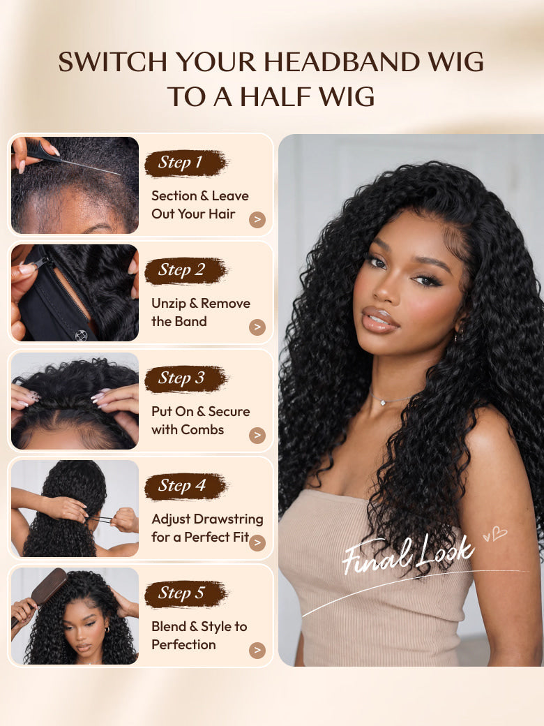 Sunber Headband Half Wig Beginner Friendly 2-IN-1 Switch™ Water Wave Glueless Wig With Flash Sale