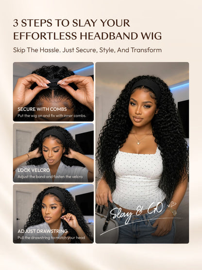 Sunber Headband Half Wig Beginner Friendly 2-IN-1 Switch™ Water Wave Glueless Wig With Flash Sale