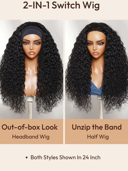 Sunber Headband Half Wig Beginner Friendly 2-IN-1 Switch™ Water Wave Glueless Wig With Flash Sale