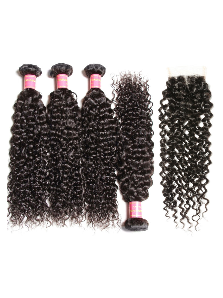 Sunber Hair Malaysian Curly 4 Bundles with 1pcs Lace Closure-100% Human Hair Weave Flash Sale