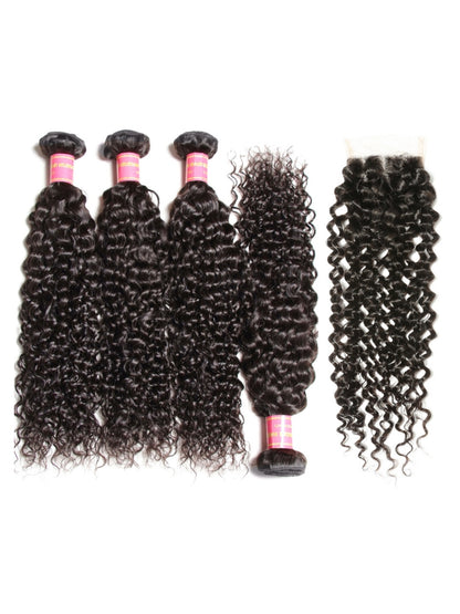 Sunber Hair Malaysian Curly 4 Bundles with 1pcs Lace Closure-100% Human Hair Weave Flash Sale