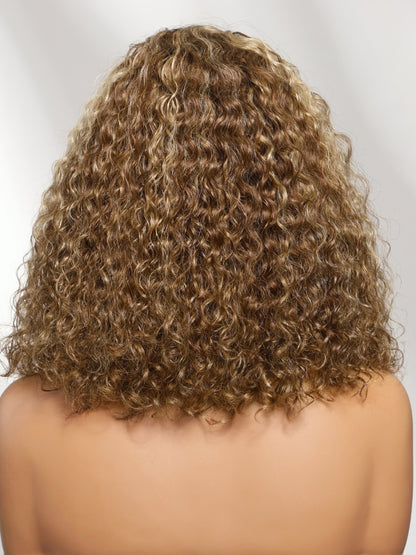 Sunber 180% Density 7x5 Pre Cut Honey Blonde Highlights Shoulder-length Bob Curly Lace Part Wig With Invisi Drawstring