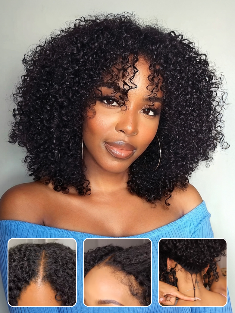 Sunber 180% Density Afro/ Kinky Curly Upgrade New V Part With No Lace No Glue Affordable Wig