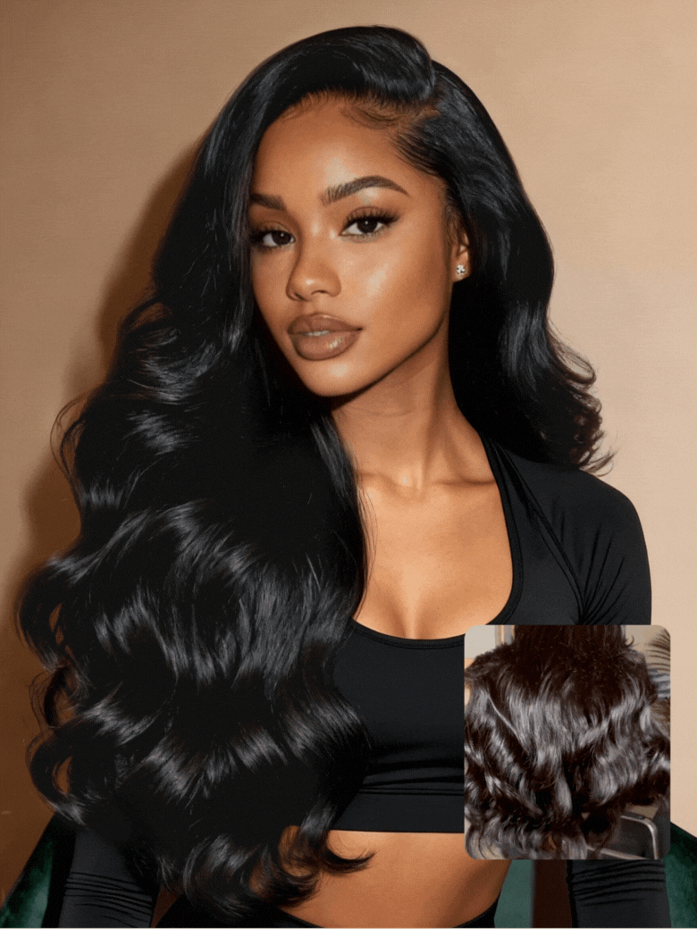 Sunber 13x4 HD Real Scalp Pre Everything Lace Frontal Natural Black Body Wave Wig With Elastic Drawstring