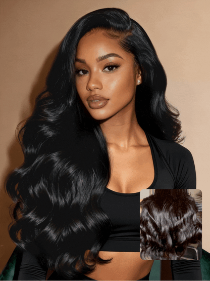 Sunber 13x4 HD Real Scalp Pre Everything Lace Frontal Natural Black Body Wave Wig With Elastic Drawstring