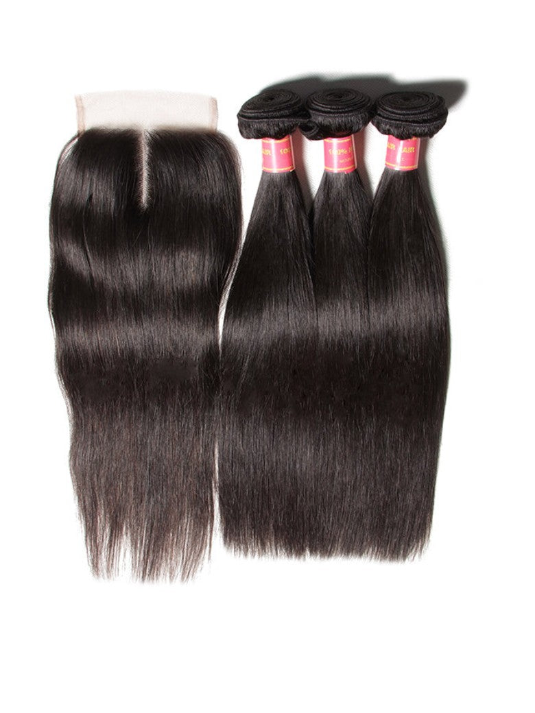 Sunber Hair Indian Virgin Hair Silky Straight Hair 3 Bundles With 4x4 Lace Closure, 8A Human Flash SaleHair Weaves