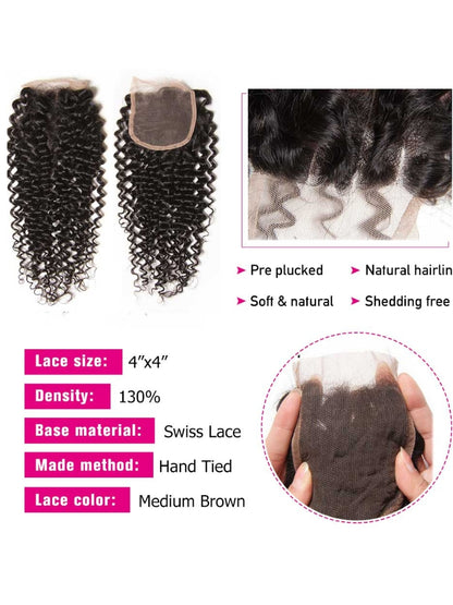 Sunber Hair Brazilian Virgin Jerry Curly Hair 3 Bundles with 4*4 Lace Closure 100% Human Hair Flash Sale