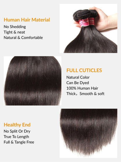Sunber Hair New Remy Human Hair Malaysian Straight Hair 4 Bundles 100% Human Hair Weaves