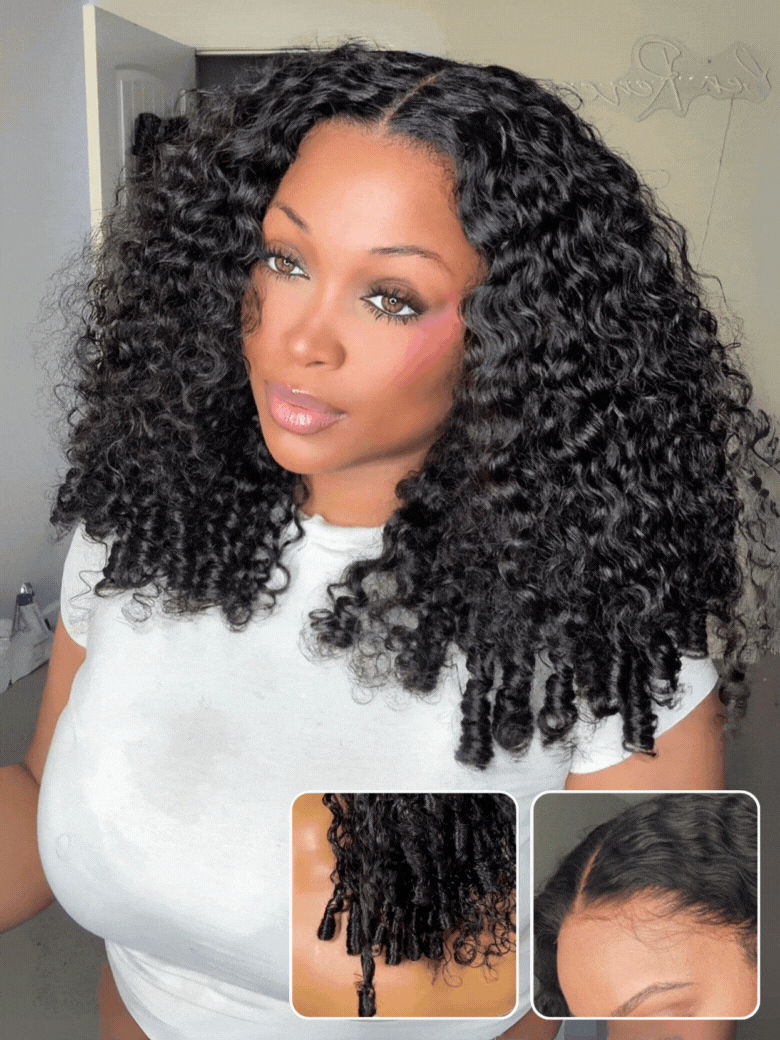 Sunber 7x5 /13x4 Pre Everything Pre-Styled Finger Coils Bye Bye Knots Glueless Water Curly Lace Wig With Invisi Drawstring