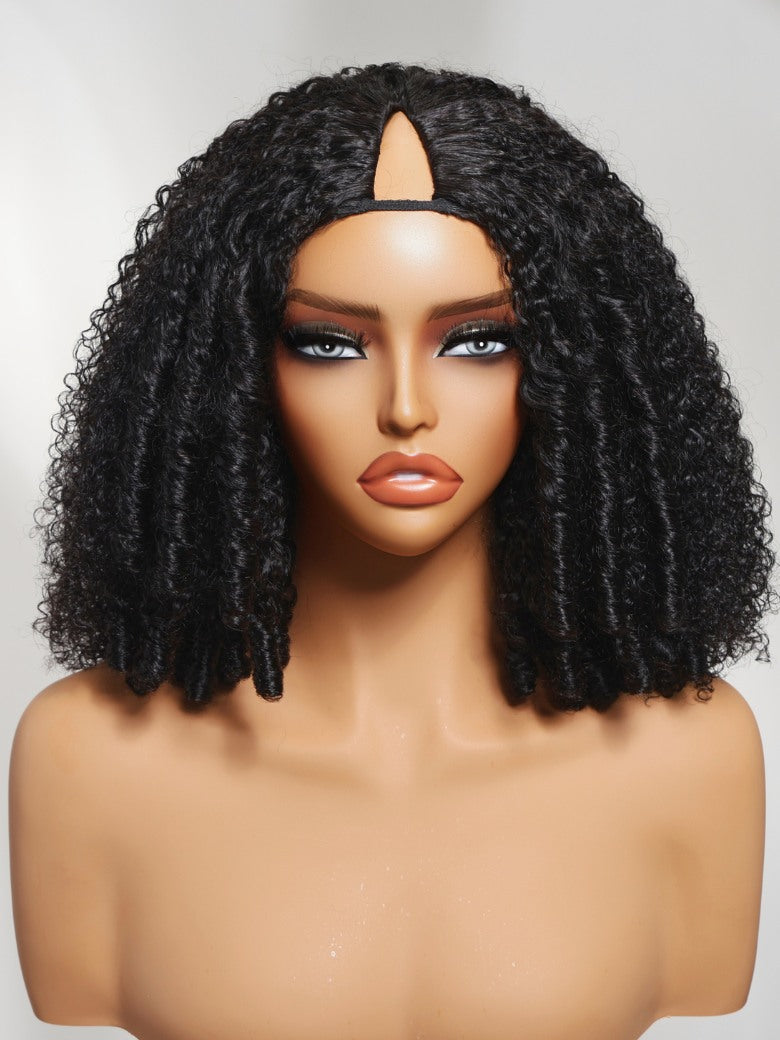 Sunber Finger Coils Afro Kinky Curly V Part Wig With Invisi Drawstring