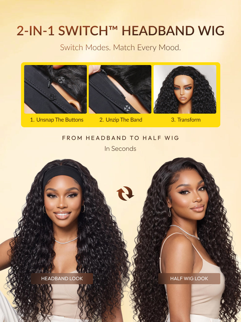 Sunber Headband Half Wig Beginner Friendly 2-IN-1 Switch™ Water Wave Glueless Wig With Flash Sale