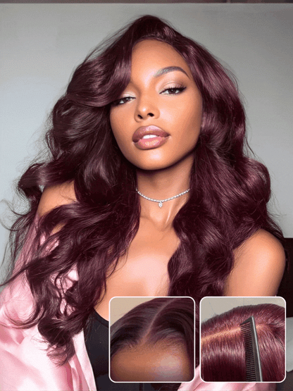 Sunber Black Cherry Lace Frontal Dark Burgundy Wig-Long Layered Cut &amp; Pre Everything &amp; Flash Sale