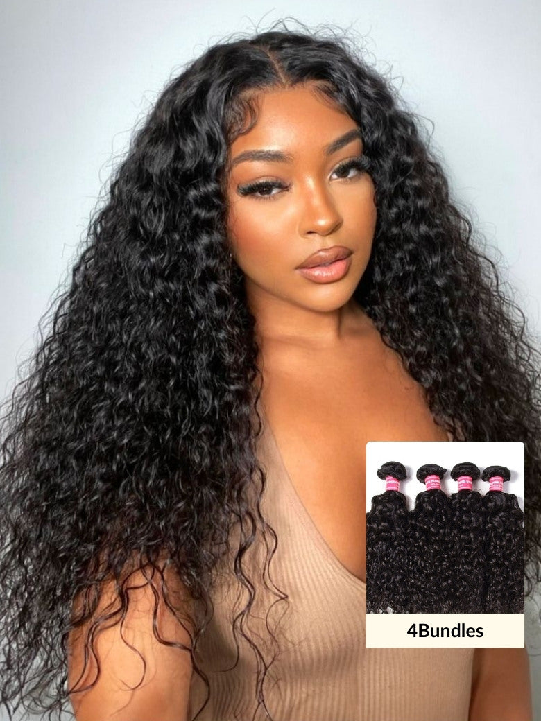 Sunber Hair Brazilian Water Wave Hair 4 Bundles, 100% Virgin Human Hair Weave