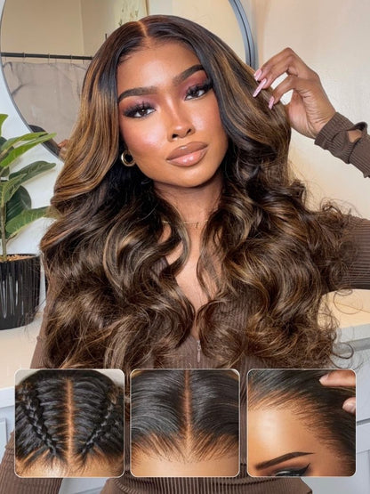 Extra 50% OFF | Sunber 13x4/ 7x5 Pre Cut Balayage Highlight Body Wave Lace Wigs With Invisi Drawstring