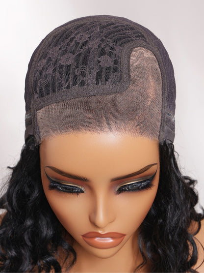 Sunber 220% density 6x4 Glueless Lace "C" Side Part Shoulder-length Water Wave Short Wavy Bob Soft Natural Waves Wig With Invisi Drawstring