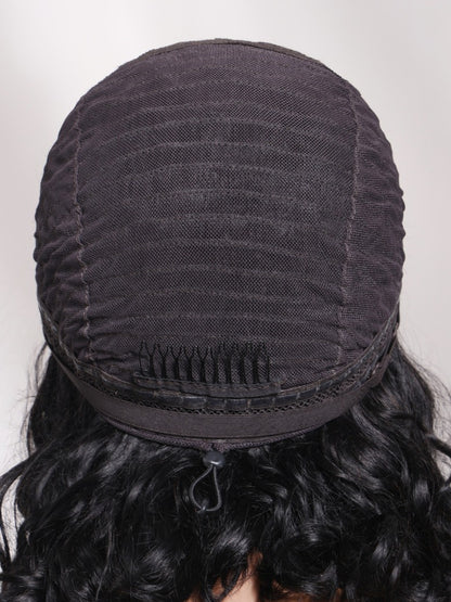 Sunber 220% density 6x4 Glueless Lace "C" Side Part Shoulder-length Water Wave Short Wavy Bob Soft Natural Waves Wig With Invisi Drawstring