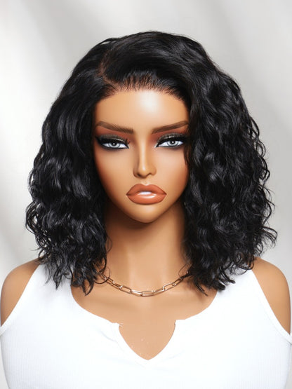 Sunber 220% density 6x4 Glueless Lace "C" Side Part Shoulder-length Water Wave Short Wavy Bob Soft Natural Waves Wig With Invisi Drawstring