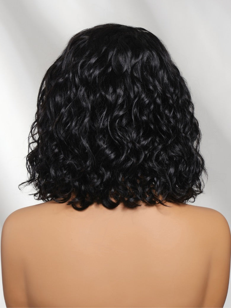 Sunber 220% density 6x4 Glueless Lace "C" Side Part Shoulder-length Water Wave Short Wavy Bob Soft Natural Waves Wig With Invisi Drawstring