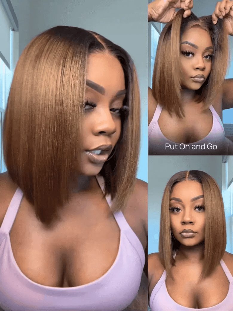 Sunber 7x5 Bye-Bye Knots Ombre Chestnut Brown Put On and Go Yaki Straight Lace Wig Flash Sale