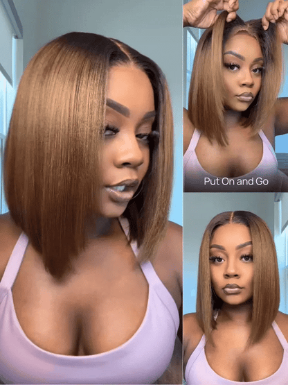 Sunber 7x5 Bye-Bye Knots Ombre Chestnut Brown Put On and Go Yaki Straight Lace Wig Flash Sale