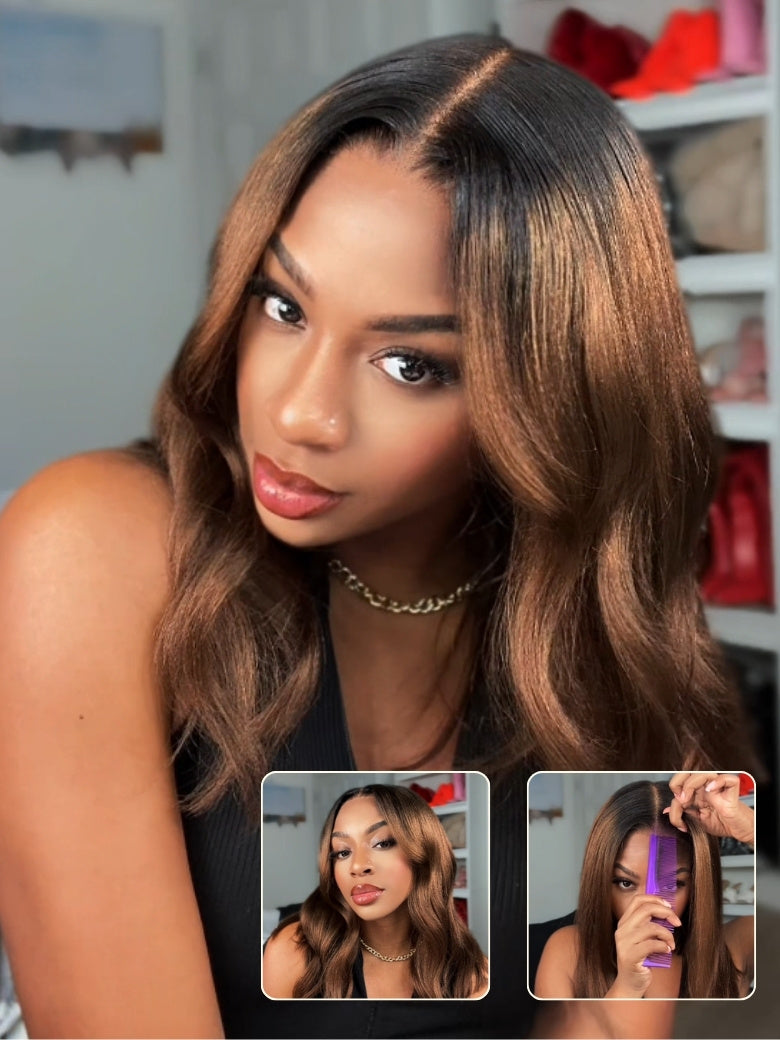 Extra 50% OFF | Sunber Bye Bye Knots Wig 7x5 Glueless Lace Black to Chestnut Brown Ombre Yaki Straight Wig With Bleached Knots