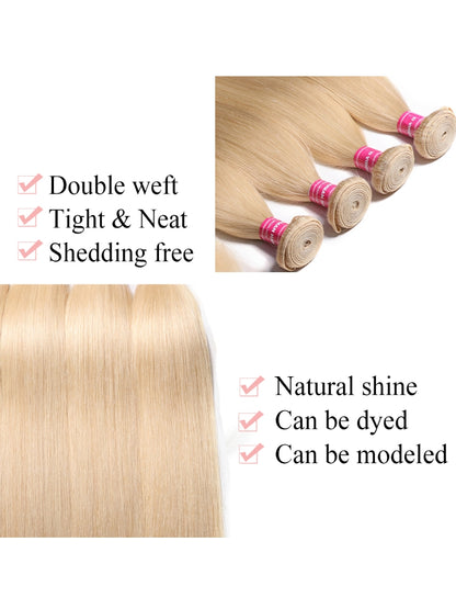 Sunber Hair 3 Bundles 613 Blonde Straight Human Hair Weaves With 4X4 Lace Closure